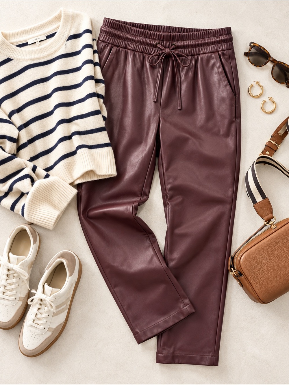 LOFT Faux Leather Pants - Burgundy